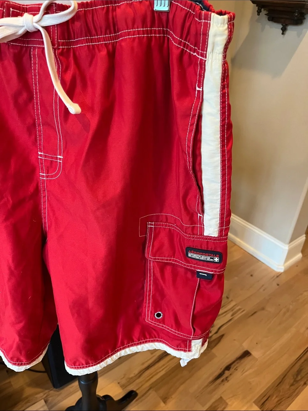 Aeropostale Retro Red Men’s Cargo Board Shorts with White Trim